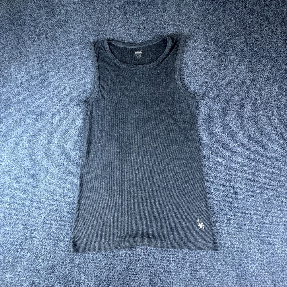 Spyder Tank Top Mens Medium Heather Gray Logo Ribbed Crew Neck Activewear Gym